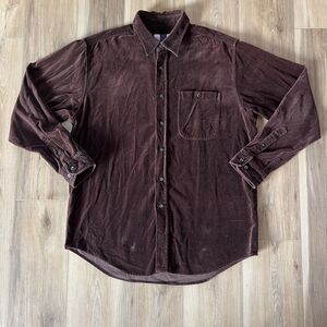 1990s Vintage Brown Velvet Mens Button Down Long Sleeve Shirt by St. Durand Lg